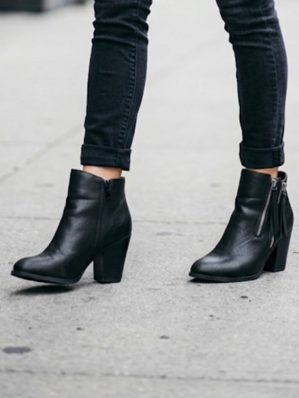 Journee Collection Black Vally Double Zipper Stacked Block Heel Ankle Booties